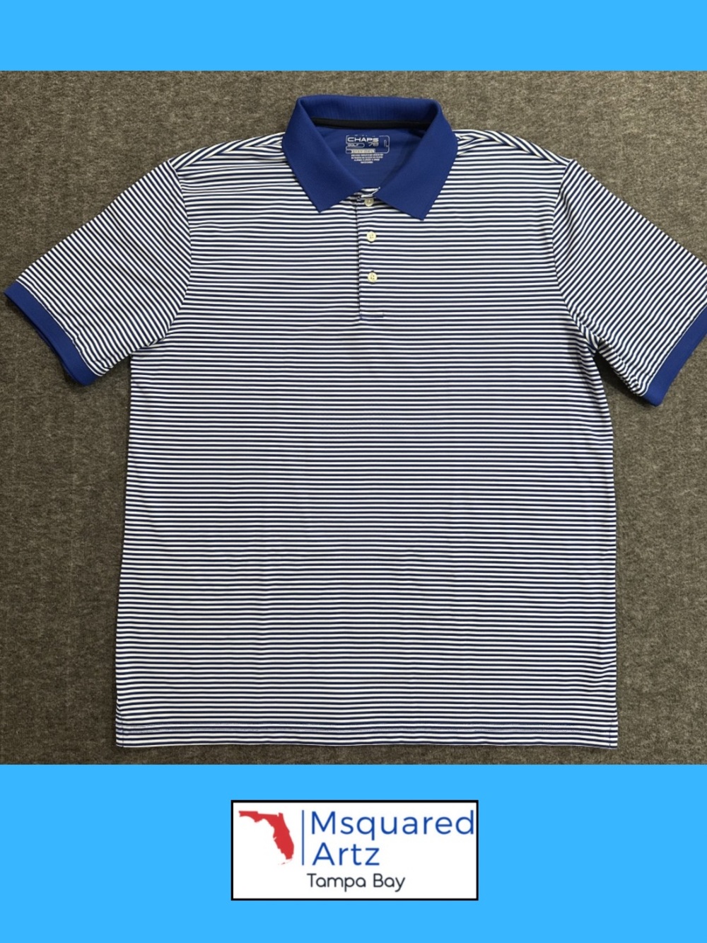 Chaps Golf Stay-Dry Performance Polo Shirt Mens Large Blue White Striped Golf